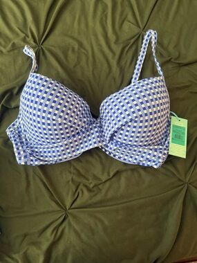 Blue Gingham Padded Bikini Top - Women Swim Bikinis